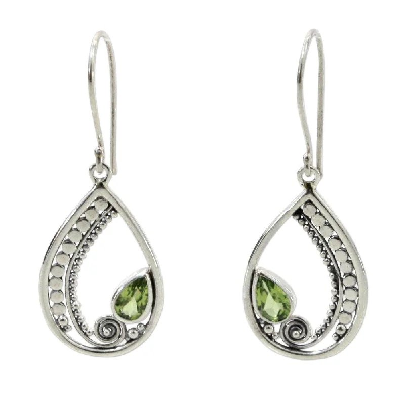 Frayed edge earrings-Novica Handmade Paisley Swirl Peridot Sterling Silver Dangle Earrings(Indonesia) - 1.8" L x 0.7" W