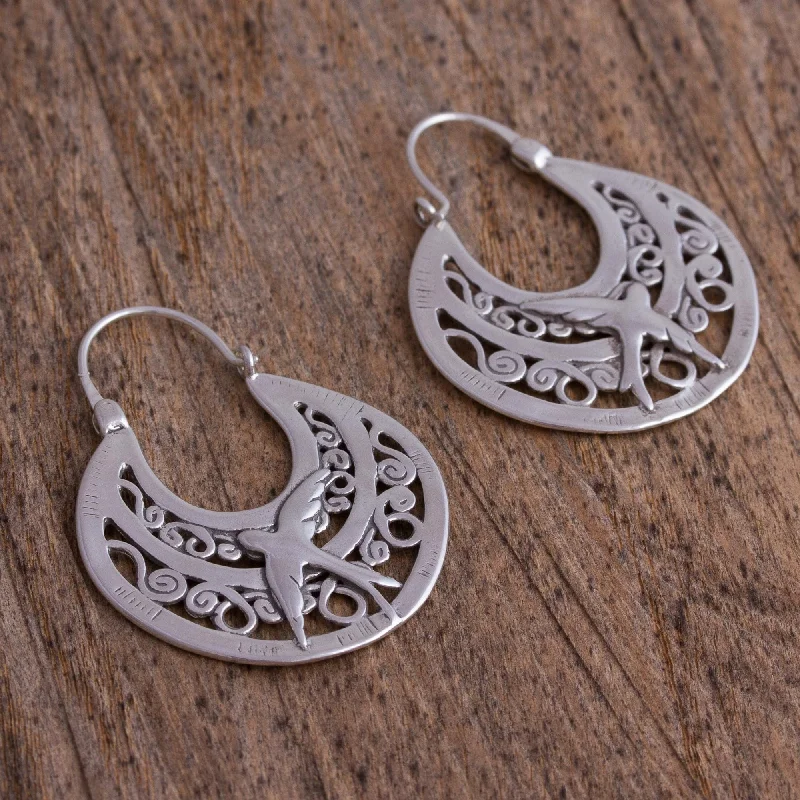 Perforated earrings-Novica Handmade Peaceful Doves Sterling Silver Hoop Earrings