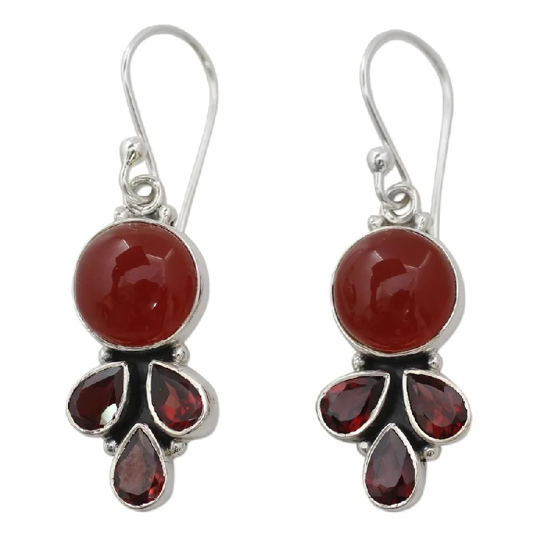 Eclectic stone earrings-NOVICA Handmade Sterling Silver 'Ardent Color' Carnelian Garnet Earrings (India) - 1.7*0.5