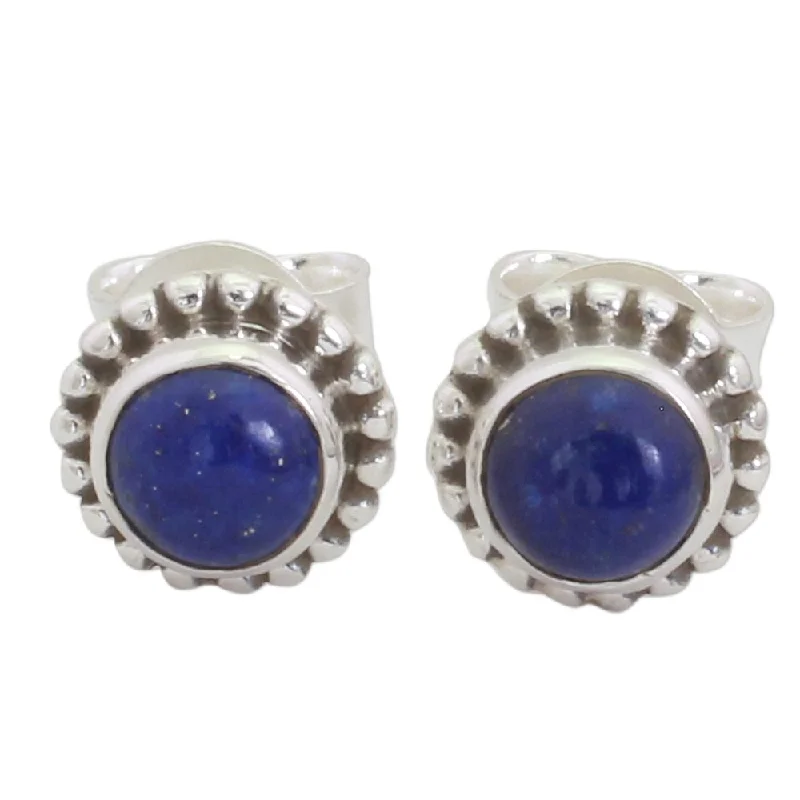 Dual-stone earrings-NOVICA Handmade Sterling Silver Blue Globe Lapis Lazuli Earrings (India) - 0.2*0.3