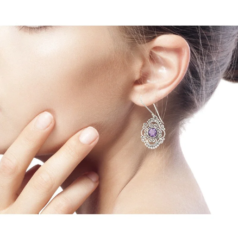 Diffracted crystal earrings-NOVICA Handmade Sterling Silver 'Gianyar Muse' Amethyst Earrings (Indonesia)