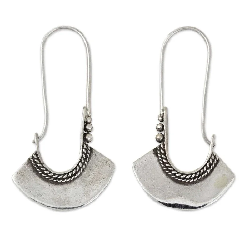 Gentle sweep earrings-NOVICA Handmade Sterling Silver Hollow Bell Delicate Hoop Style Earrings (Thailand) - 1.6*1.2