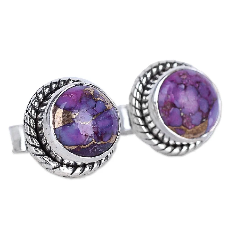 Smooth rim earrings-NOVICA Handmade Sterling Silver Purple Radiance Turquoise Earrings (India) - 0.4*0.4