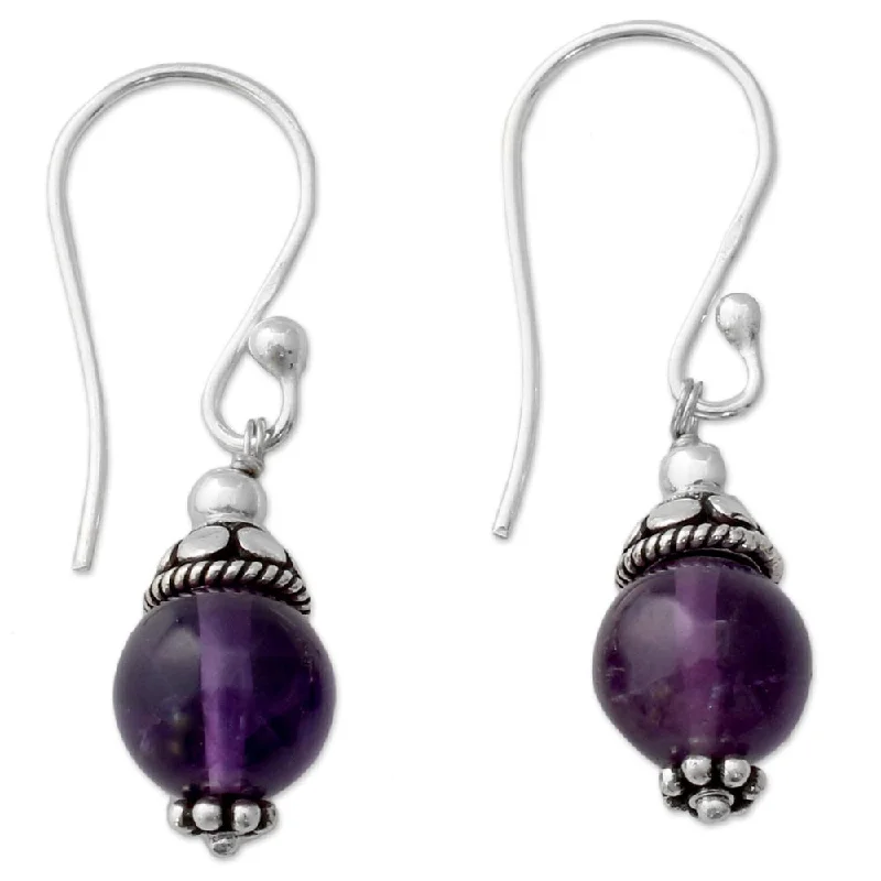 Gentle sweep earrings-NOVICA Handmade Sterling Silver 'Royal Discretion' Amethyst Earrings (India) - 1.3*0.3