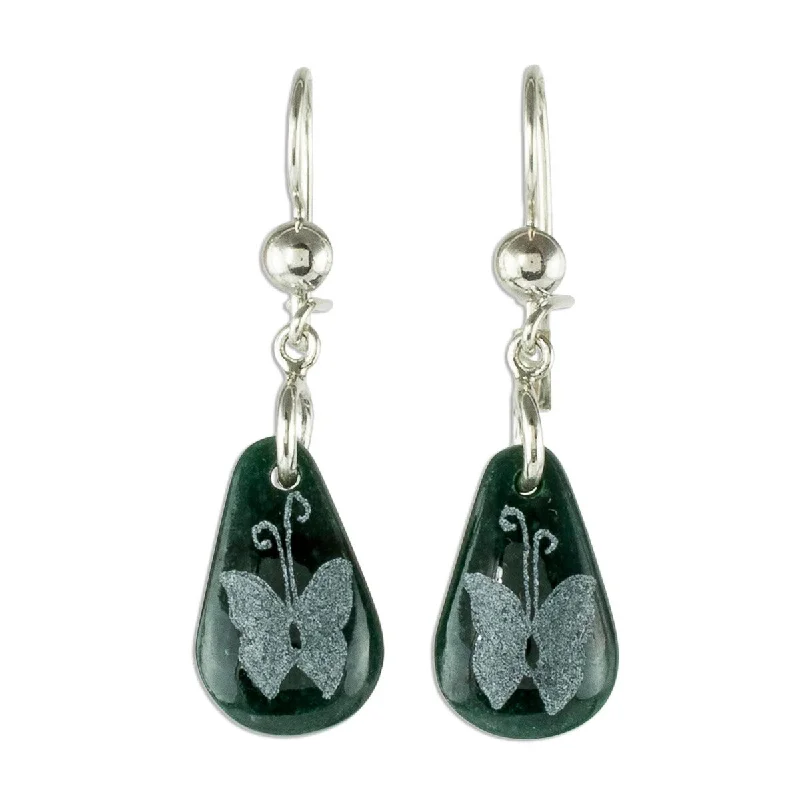 Gleaming larimar earrings-NOVICA Living Nature - Butterfly, Jade dangle earrings - 1.7*0.5