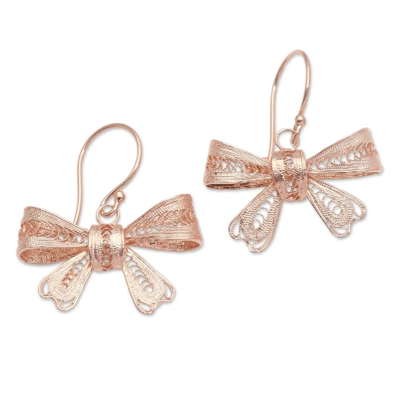 Offset design earrings-NOVICA Lovely Ribbon, Rose gold plated filigree dangle earrings - 0.2