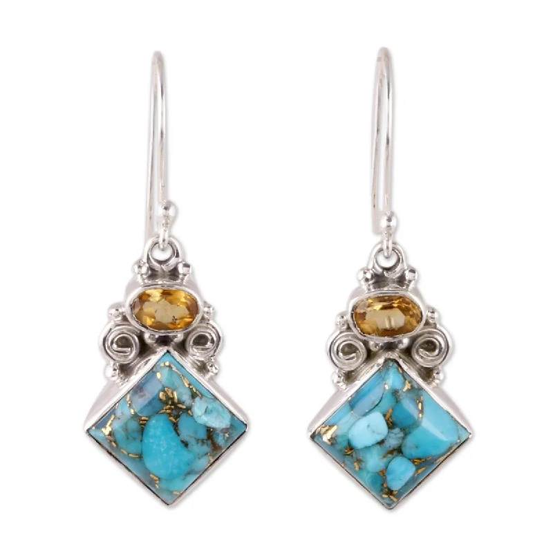 Flecked hoop earrings-NOVICA Sky Fragments, Citrine and composite turquoise dangle earrings - 1.5*0.6