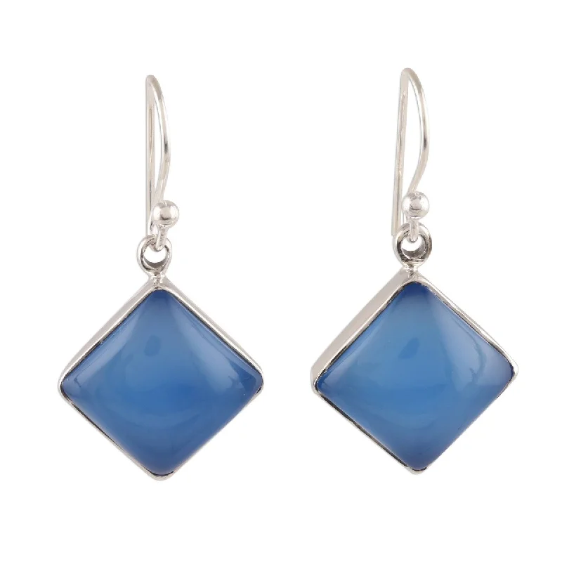 Offset design earrings-NOVICA Sky Squares, Chalcedony dangle earrings - 1.3*0.6