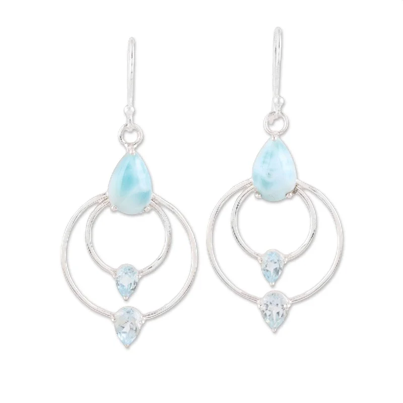 Firm gold earrings-NOVICA Sparkling Sky, Blue topaz and larimar dangle earrings - 2.2L*1W