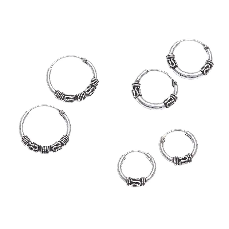 Eclectic stone earrings-NOVICA Thai Tradition, Sterling silver hoop earrings (set of 3)