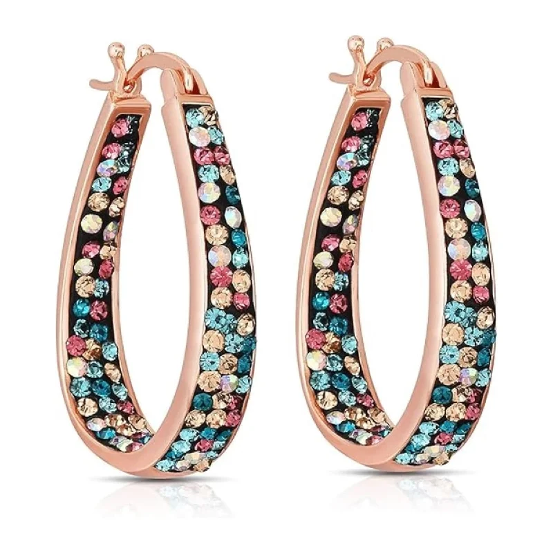 Firm gold earrings-Rose Gold Multi Color Inside Out Crystal Hoop Earrings For Women - Rose Gold Multi Color