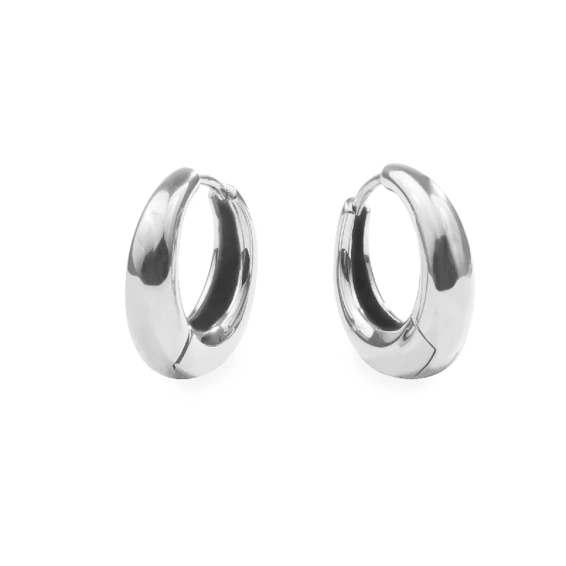 Angular gem earrings-Stainless small puffy hoop earrings