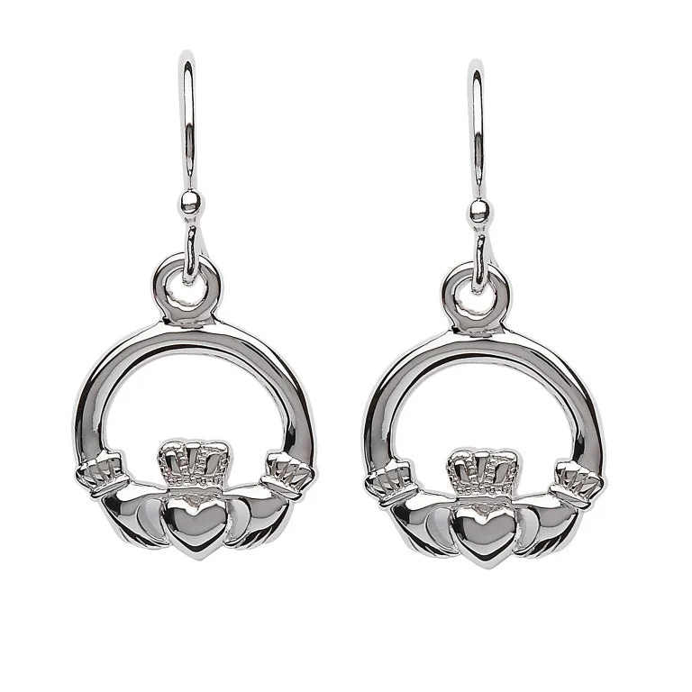 Smooth rim earrings-Sterling Silver Claddagh Drop Earrings