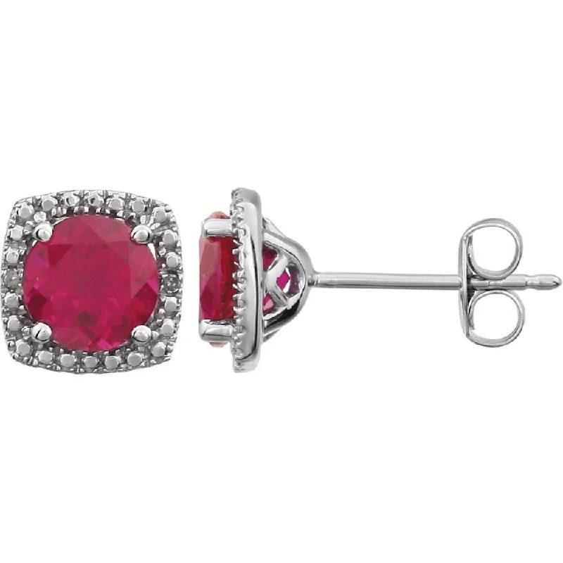 Smooth-cut earrings-Sterling Silver Created Ruby & .015 CTW Diamond Stud Earring for Women