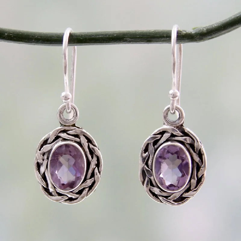 Welded gold earrings-Sterling Silver 'Indian Basket' Amethyst Earrings (India) - 1.2L0.5W