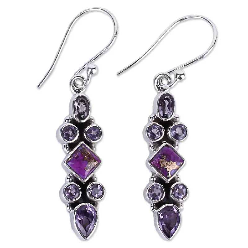 Shiny molybdenum earrings-Sterling Silver 'Mesmerizing Shapes' Amethyst Composite Turquoise Earrings - 1.8L*0.3W