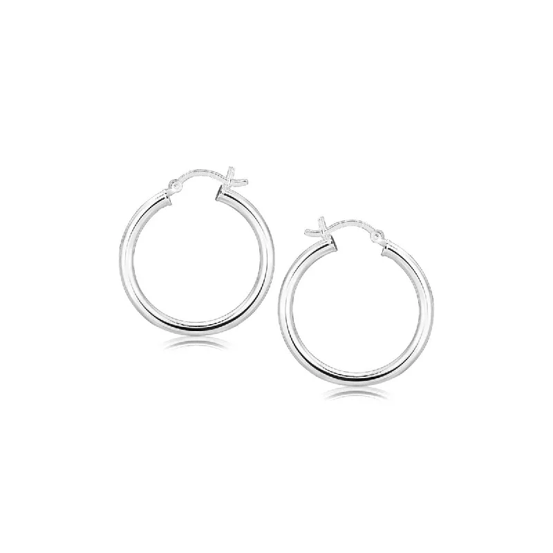 Celestial moon earrings-Sterling Silver Rhodium Plated Polished Look Hoop Earrings (25mm)