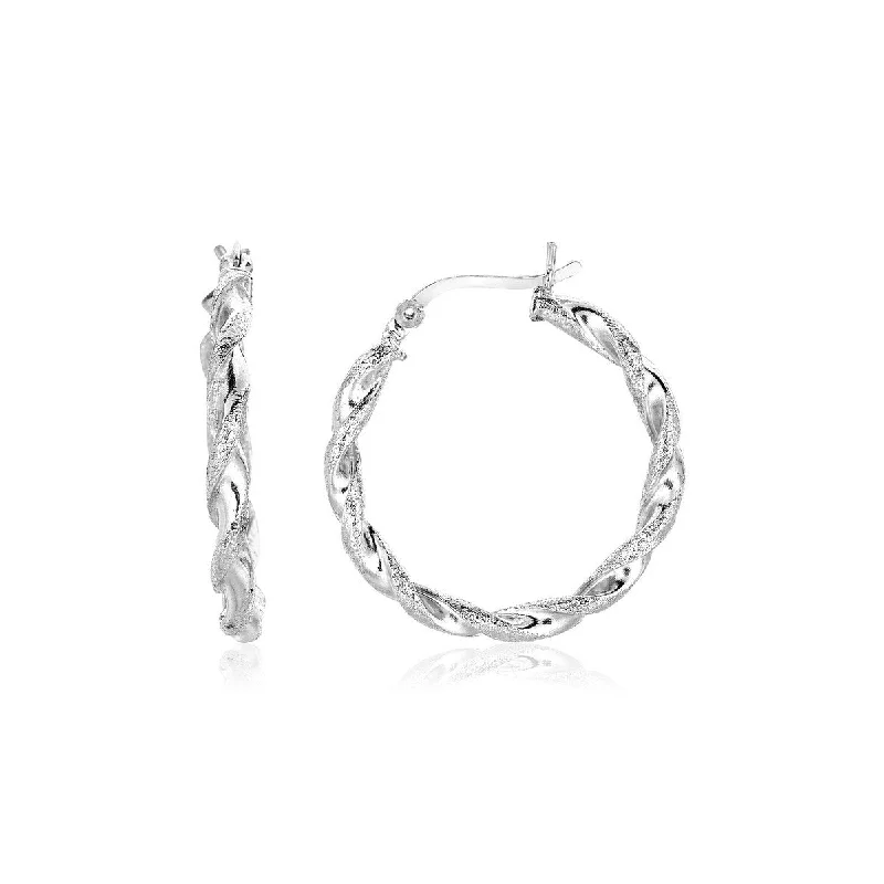 Rough-edge earrings-Sterling Silver Round Twisted Hoop Earrings