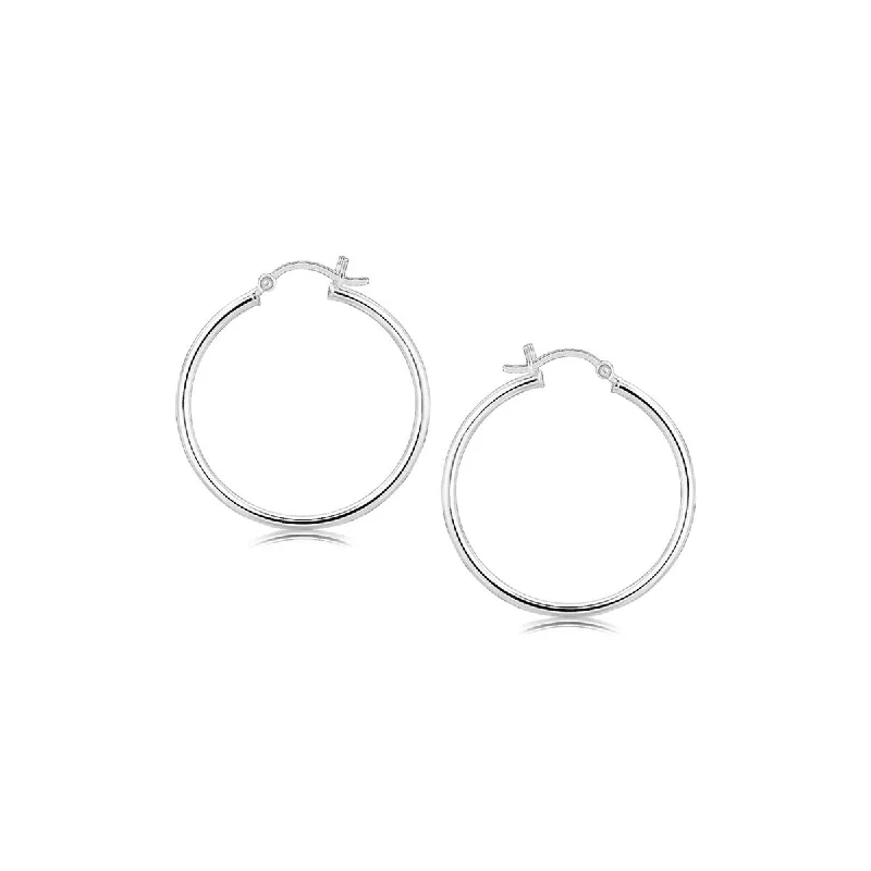 Antique ruby earrings-Sterling Silver Thin Polished Hoop Style (30mm) Women's Earrings