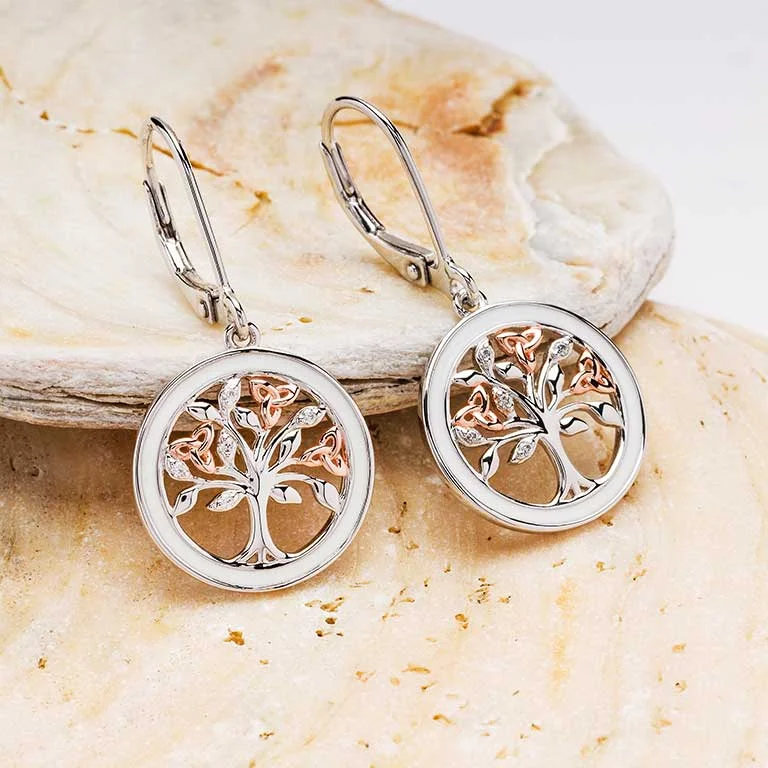 Carved gem earrings-Sterling Silver Tree of Life Earrings