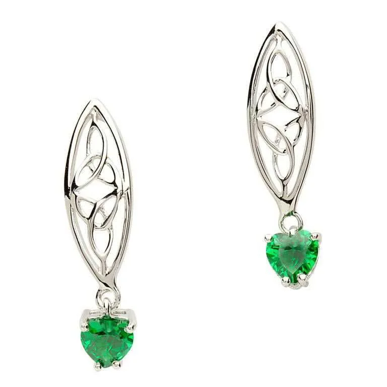 Lined hoop earrings-Celtic Trinity Green Silver Earrings