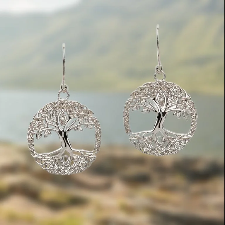 Bold granite earrings-Tree of Life Silver Earrings