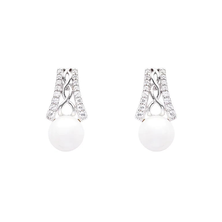 Rising bar earrings-Trinity Knot Pearl Earrings