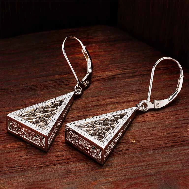 Braided fiber earrings-Celtic Triangle Sterling Silver Earrings