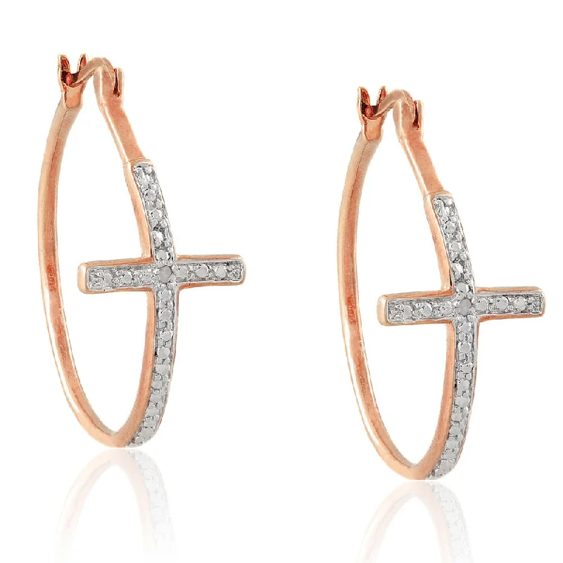 Shimmering quartz earrings-Victoria Townsend Diamond Accent Cross Hoop Earrings