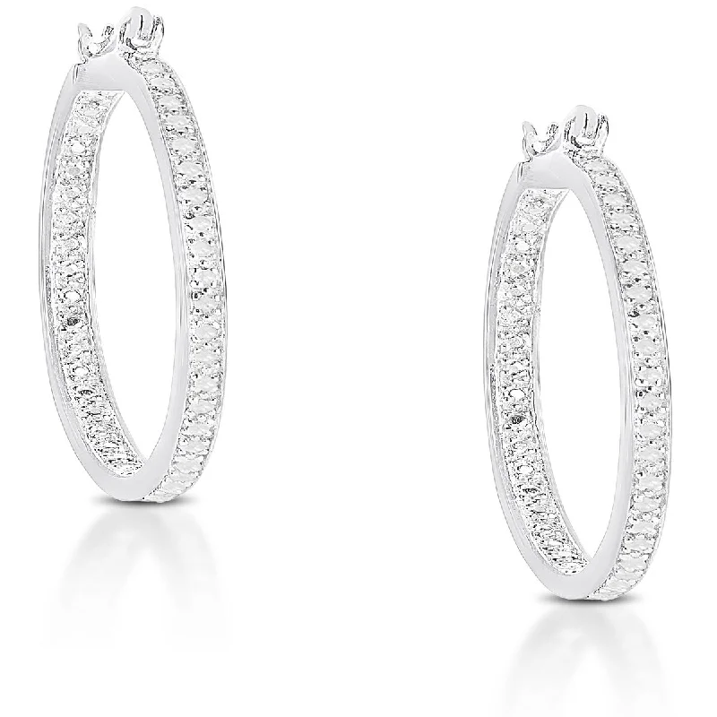 Shiny molybdenum earrings-Victoria Townsend Diamond Accent Hoop Earring