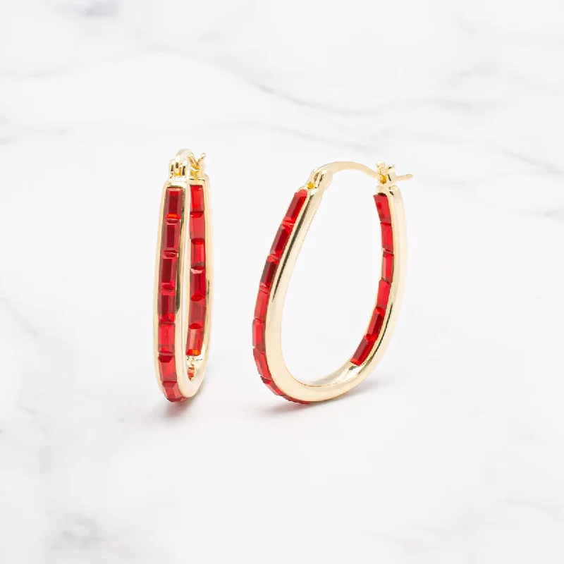 Fine-edged earrings-Victoria Townsend Inside Out Baguette Red Crystal Hoop Earring