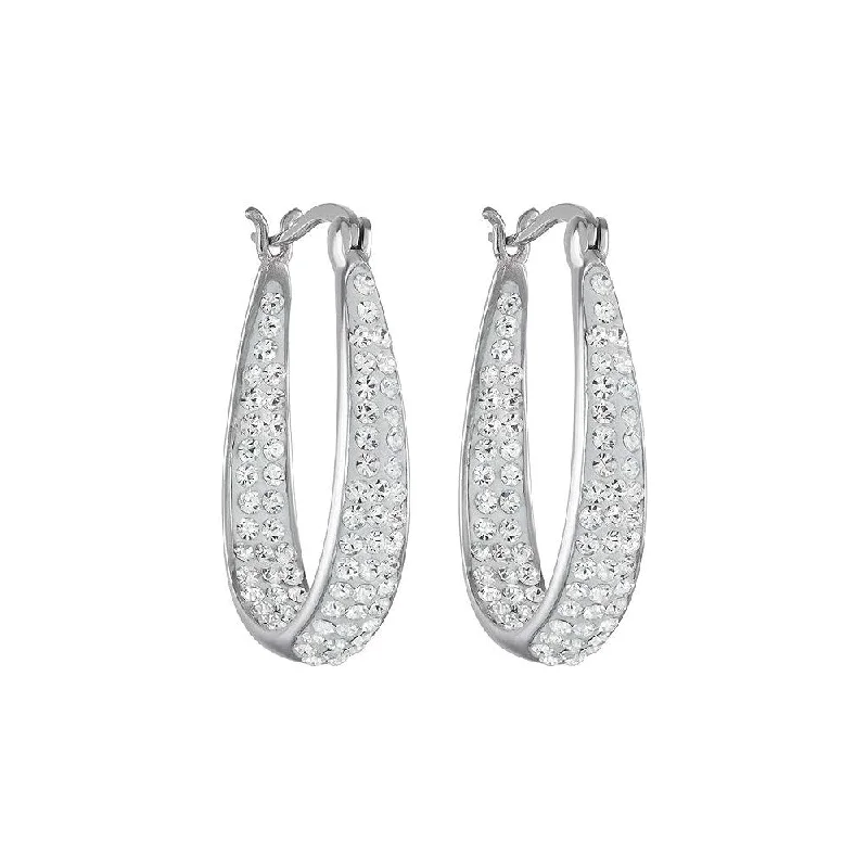 Encased gem earrings-White Inside Out Crystal Hoop Earrings For Women