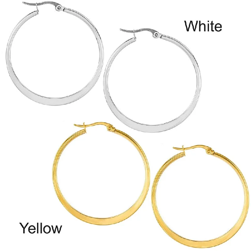 Broad hoop earrings-Women's Polished Flat Hoop Stainless Steel Earrings