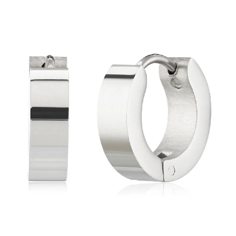 Shaded gem earrings-Women's Polished Hoop Stainless Steel Huggie Earrings