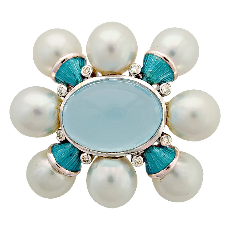 Brooch- Chalcedony, South Sea Pearl And Diamond (Enamel) (92FS)