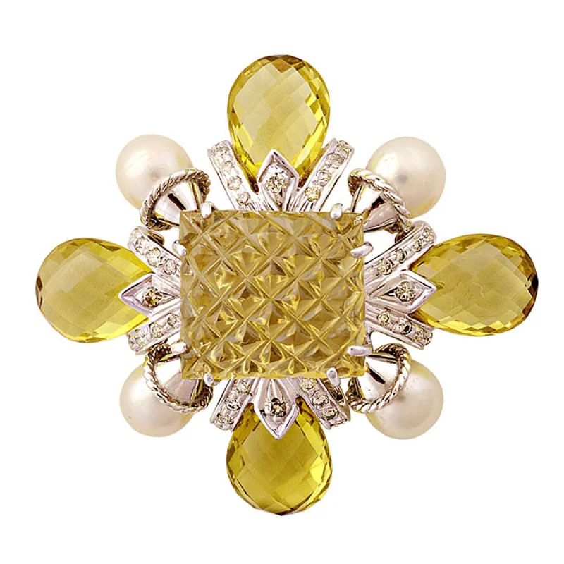 Brooch- Lemon Quartz, South Sea Pearl And Diamond (92ES)