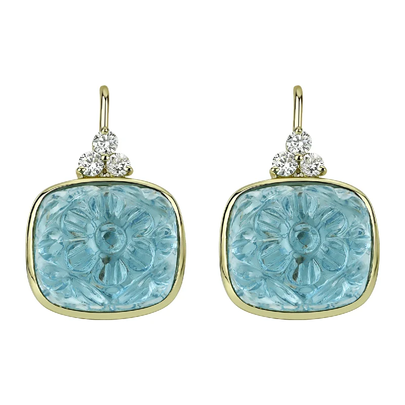 Earrings - Blue Topaz  And Diamond