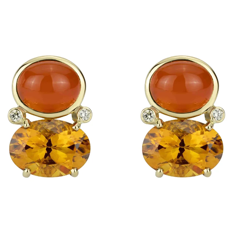 Earrings - Citrine , Cornellian And Diamond