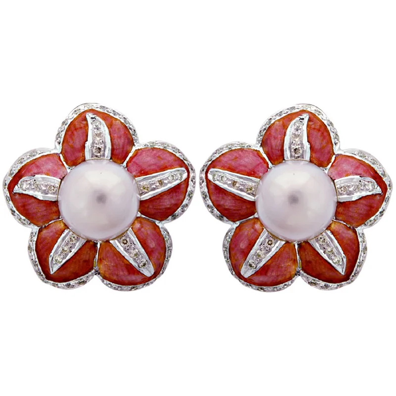 Earrings- South Sea Pearl And Diamond (Enamel)