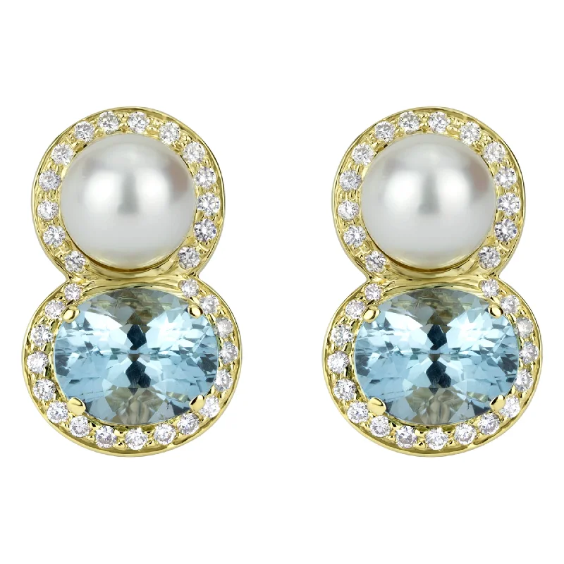 Earrings - South Sea Pearl, Blue Topaz And Diamond