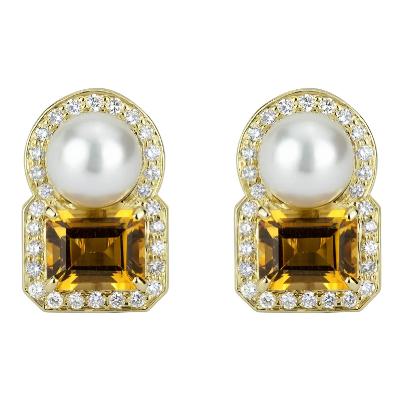 Earrings - South Sea Pearl, Citrine And Diamond