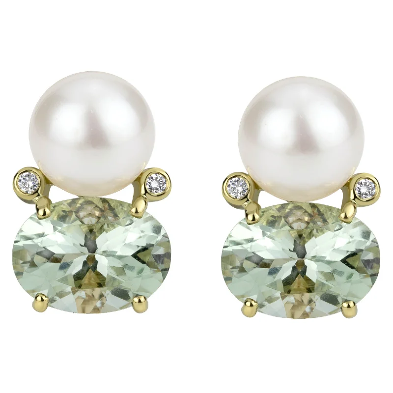 Earrings - South Sea Pearl, Green Quartz And Diamond