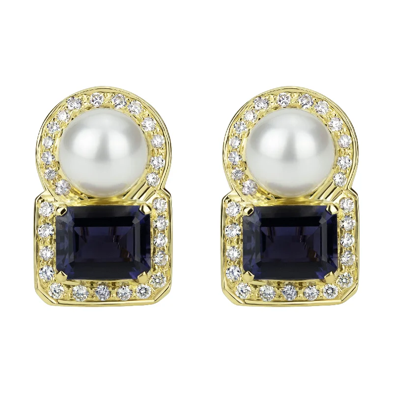 Earrings - South Sea Pearl, Iolite And Diamond