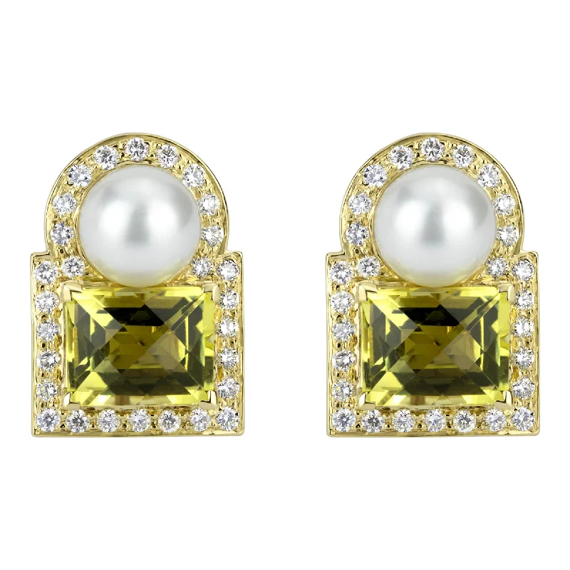 Earrings - South Sea Pearl, Lemon Quartz And Diamond