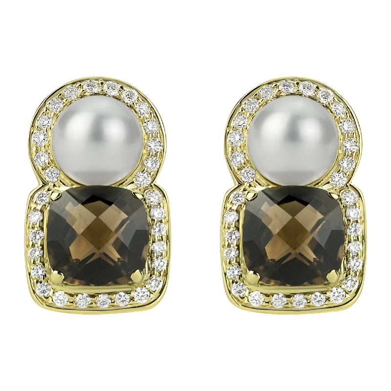 Earrings - South Sea Pearl, Smoky Quartz And Diamond