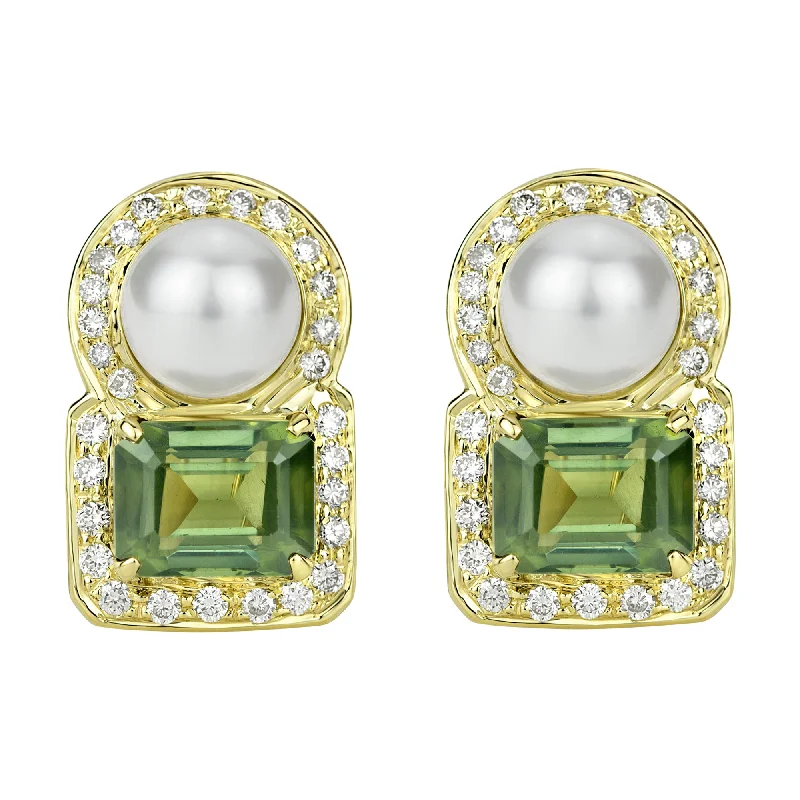 Earrings - South Sea Pearl, Tourmaline And Diamond