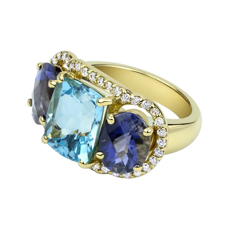 Ring - Blue Topaz, Iolite And Diamond